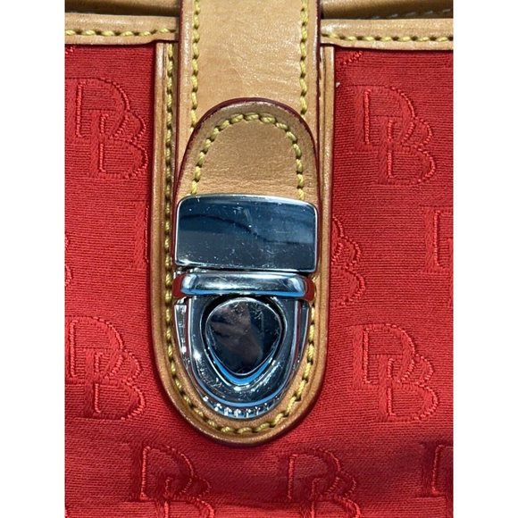 Dooney & Bourke Red Signature Monogram Tan Leather Buckle Closure Handbag - Picture 4 of 10